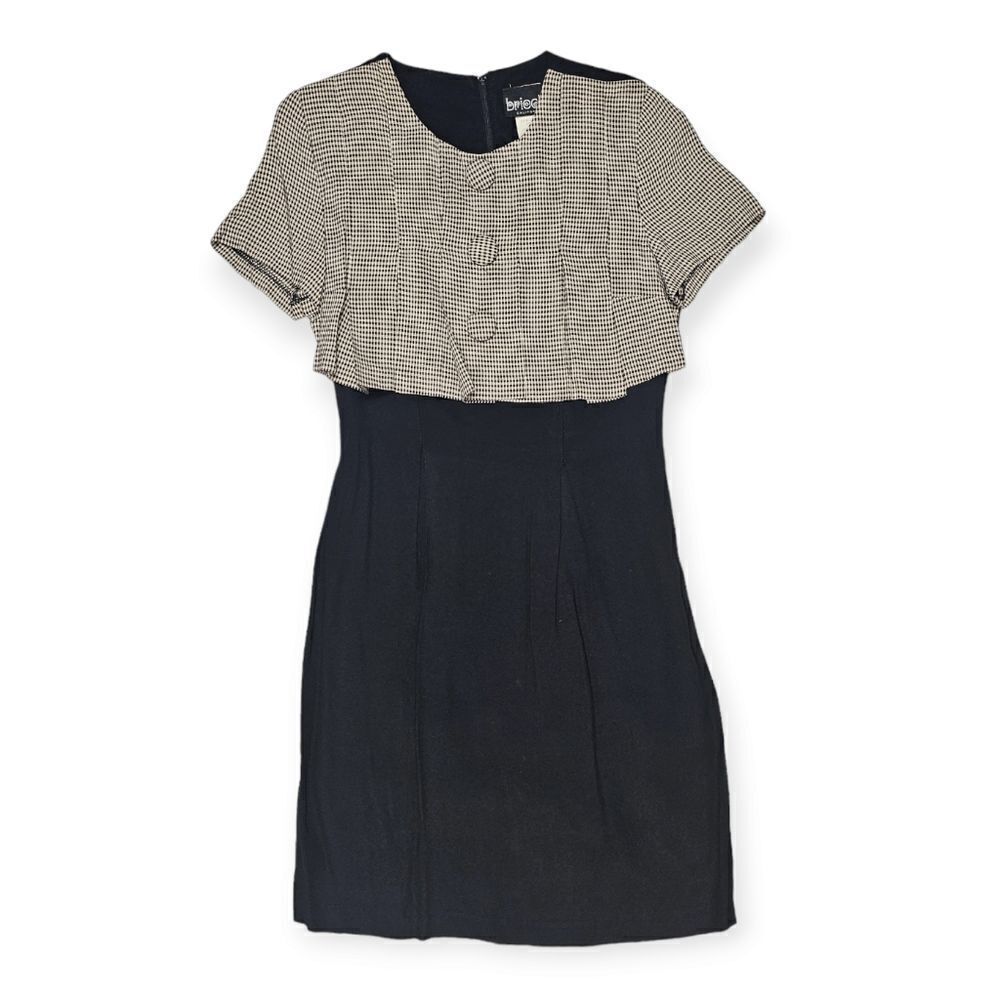 Brioche Black and White Plaid Vintage Made‎ in USA Midi Dress Women's Size 7/8